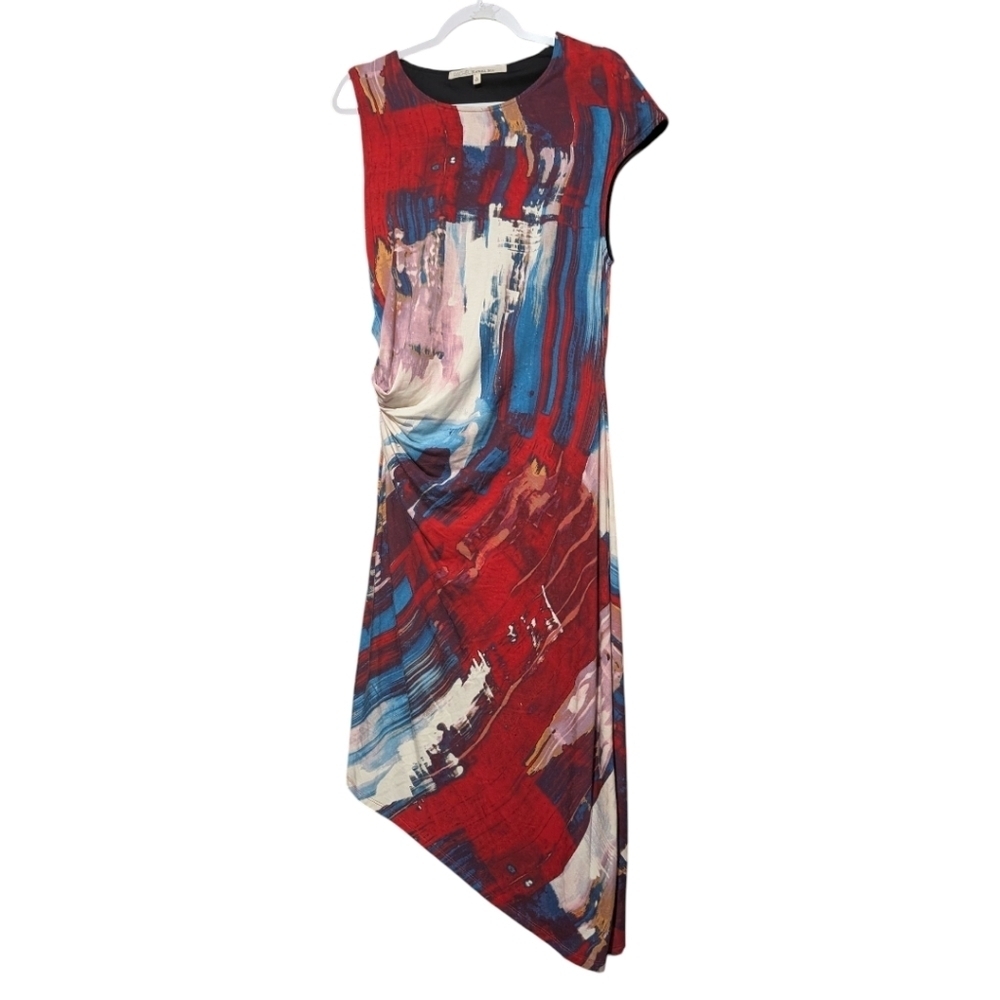 RACHEL Rachel Roy Abstract Print Asymmetrical Dress in Red, Blue, and White - Picture 5 of 10